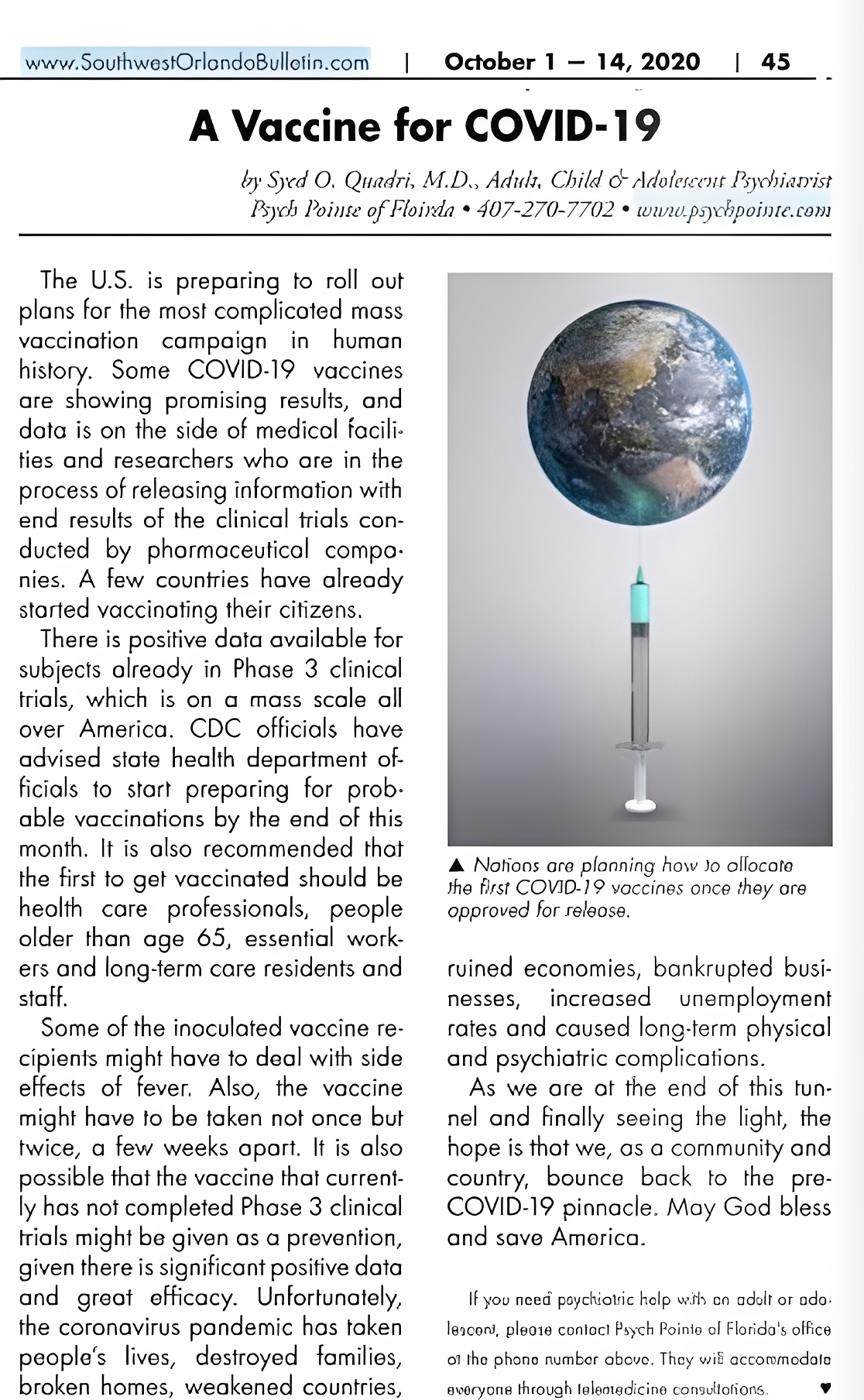 Article discussing COVID-19 vaccine development.