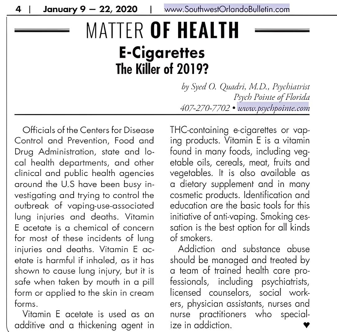 Article discussing e-cigarettes and health concerns.